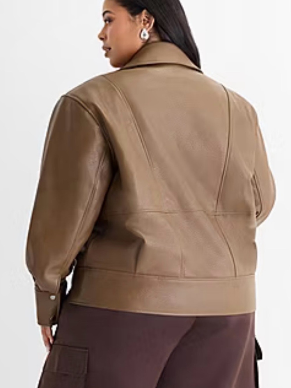 NWT Ashley Graham Faux Leather Moto Jacket Brown Size 1x - Picture 7 of 7